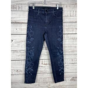J Brand Alana High Rise Skinny Crop Jeans Indigo Blossom Dark 27 Floral Stretch